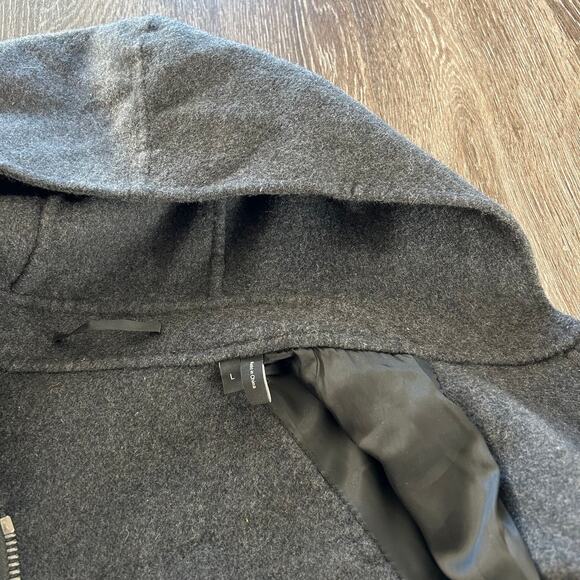 EUC Theory Double-Faced Wool Cashmere Hooded Duffle Coat Gray Longline Jacket L - Picture 8 of 16